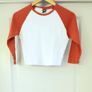 Wild Fable Baseball Tee Crop Top Red/Orange and White Size Small